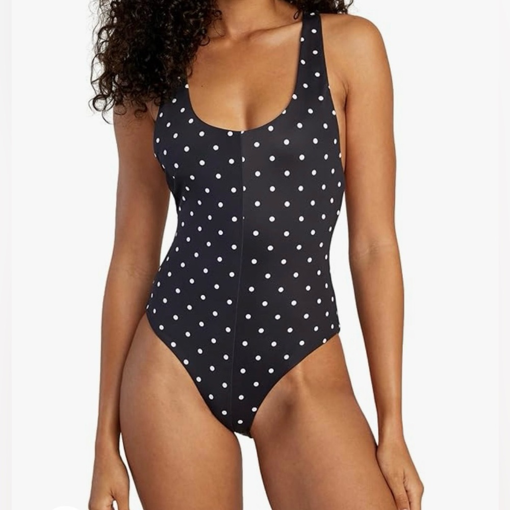RVCA Women’s one piece racerback black with white dots swimsuit sizeL New /Tags